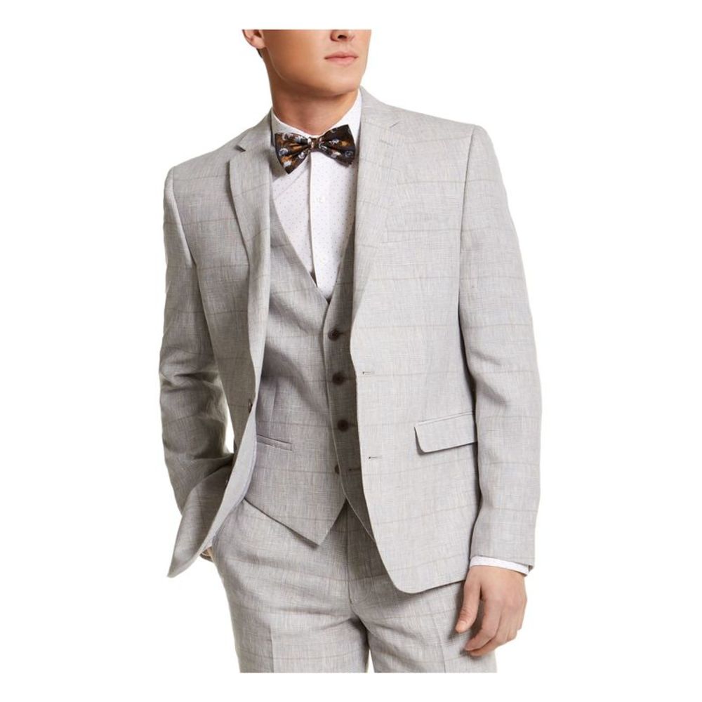 BAR III Mens Gray Plaid Jacket 42L